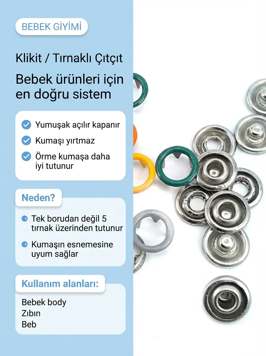 Bebek giyimi için klikit / tırnaklı çıtçıt